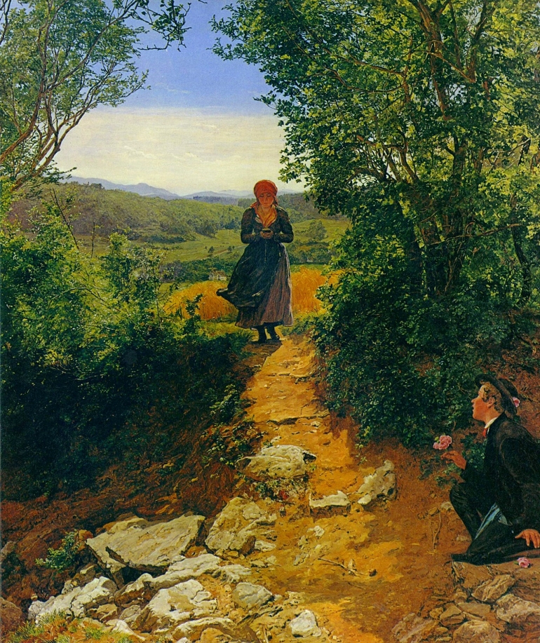기다리고 있는(Die Erwartete, oil on panel  81.1 x 63.2 cm, c 1860. Neue Pinakothek)