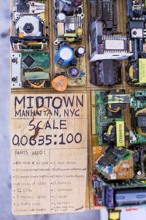 Model of Manhattan from recycled computer parts