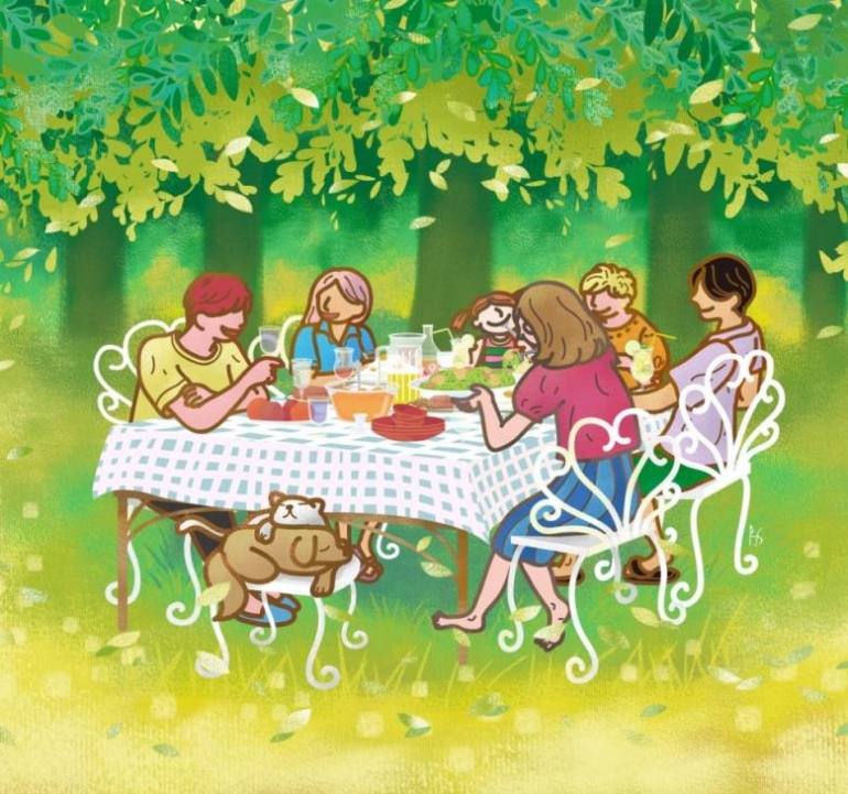 We eat together.